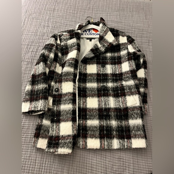 Banana Republic Italian fabric wool blend cost women size small plaid red gray - Picture 13 of 16